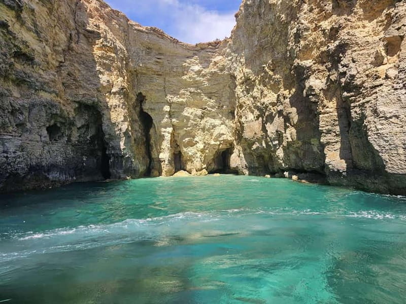 Blue Lagoon:Malta Crystal Lagoon, Comino,Private Speedboat - Santa Maria Caves and the cave pass-by moments