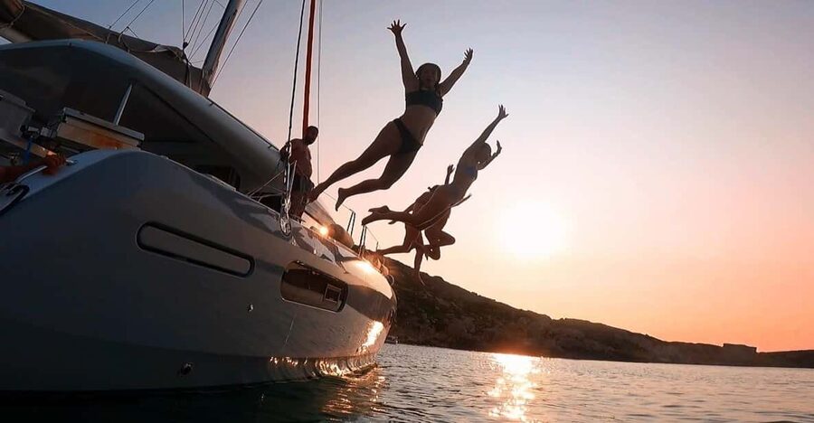 Evening Catamaran Charter - The 4.5-hour plan: cruise, water time, sunset, and back to port