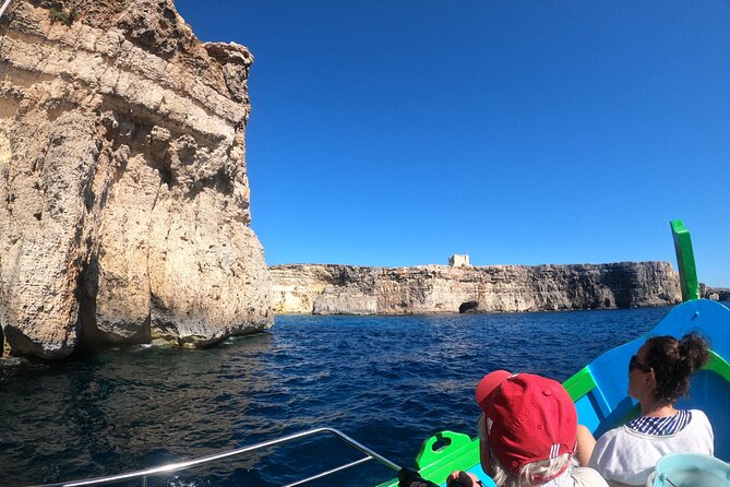 Full Day Private charter to Crystal & Blue Lagoon, Caves & Gozo - Crystal Lagoon: cave swimming, cliff jumping, tower views, and a wreck at about 25 meters